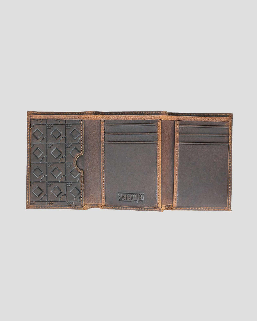 Flag Man Badge Trifold Glove Leather Wallet - Oak