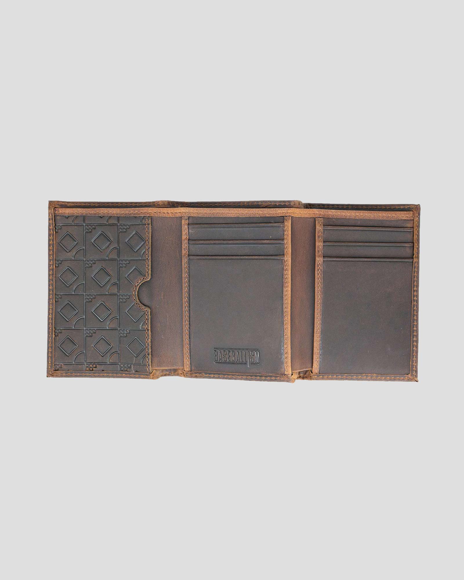 Flag Man Badge Trifold Glove Leather Wallet - Oak