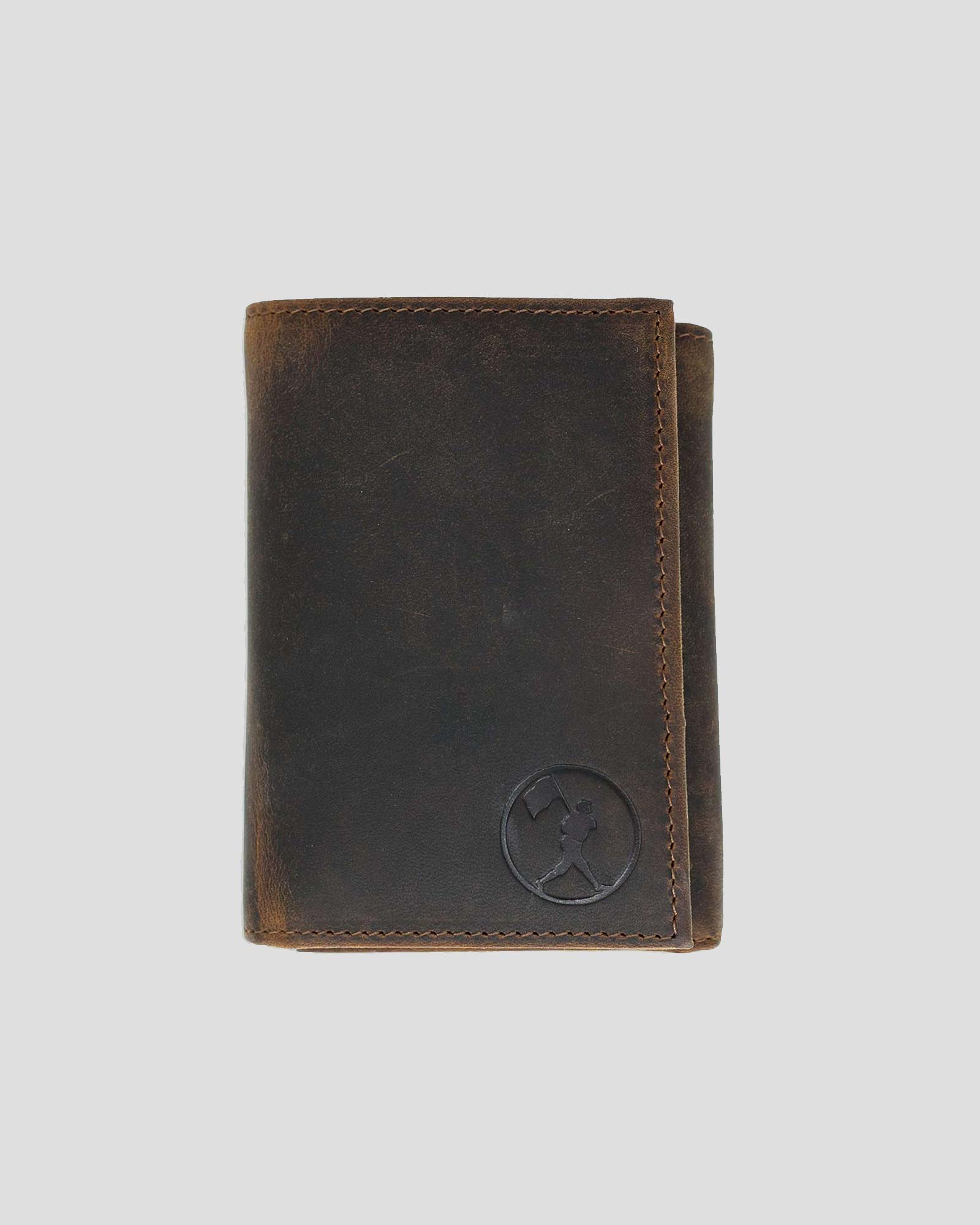 Flag Man Badge Trifold Glove Leather Wallet - Oak